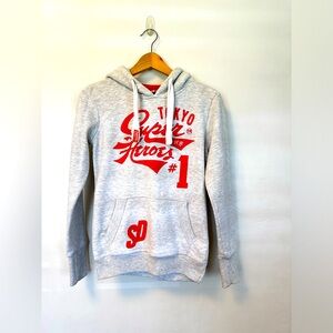 Superdry Heather Gray Sweater Hoodie Tokyo Super Heroes #1 Size Small